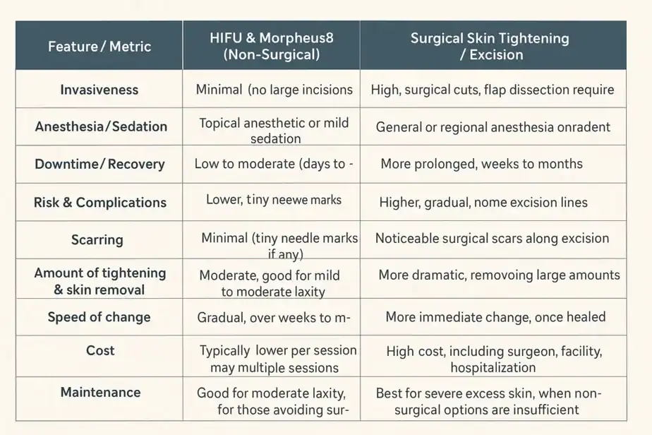 Table showing benefits of Lipo Freeze 2 U Harefield treatments for skin tightening following weight loss injections.