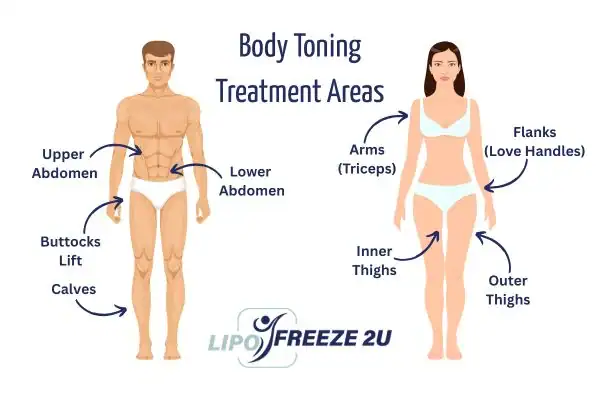 Graphic showing where you can have Body toning Treatment Harefield on your body